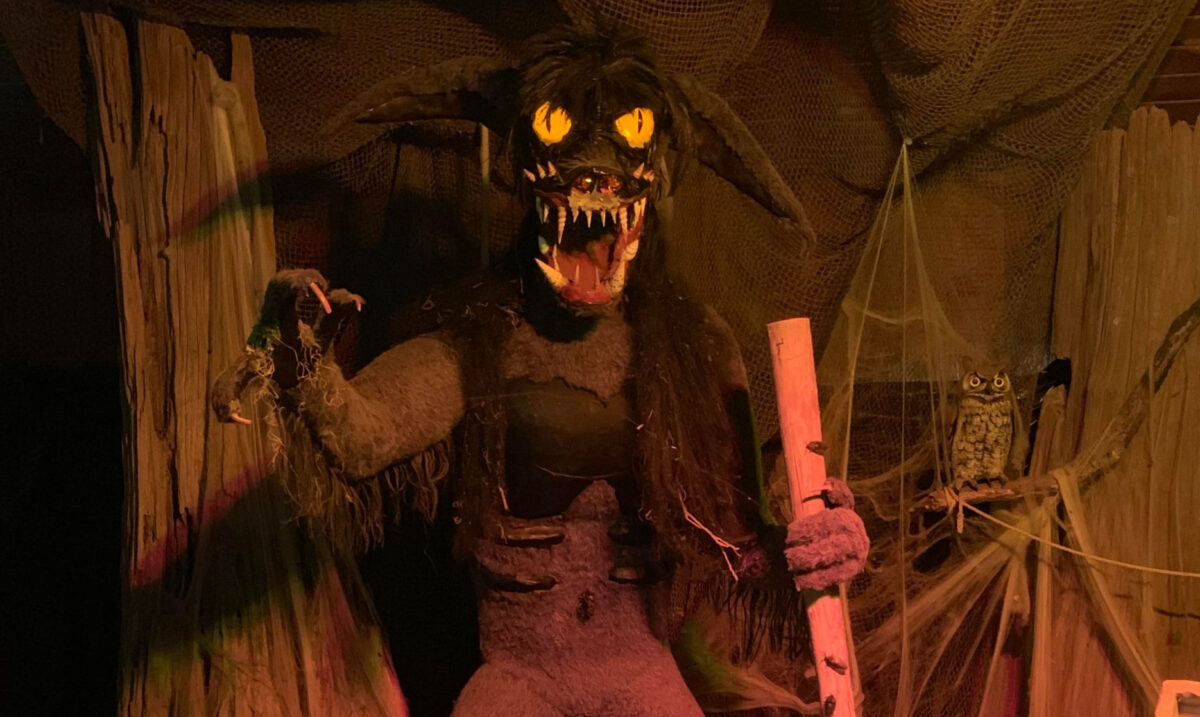 A statue depicting the Rougarou, a creature from Louisiana folklore.